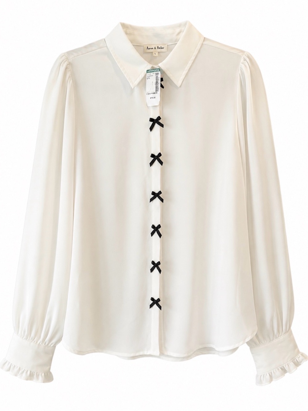 Anna & Amber Cream Bow-Accent Button-Down Blouse